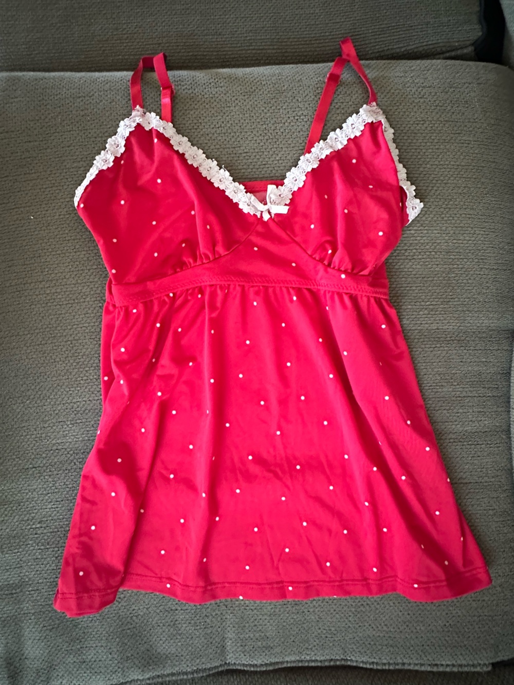 Laura Ashley Red Polka Dot Lace-Trim Chemise